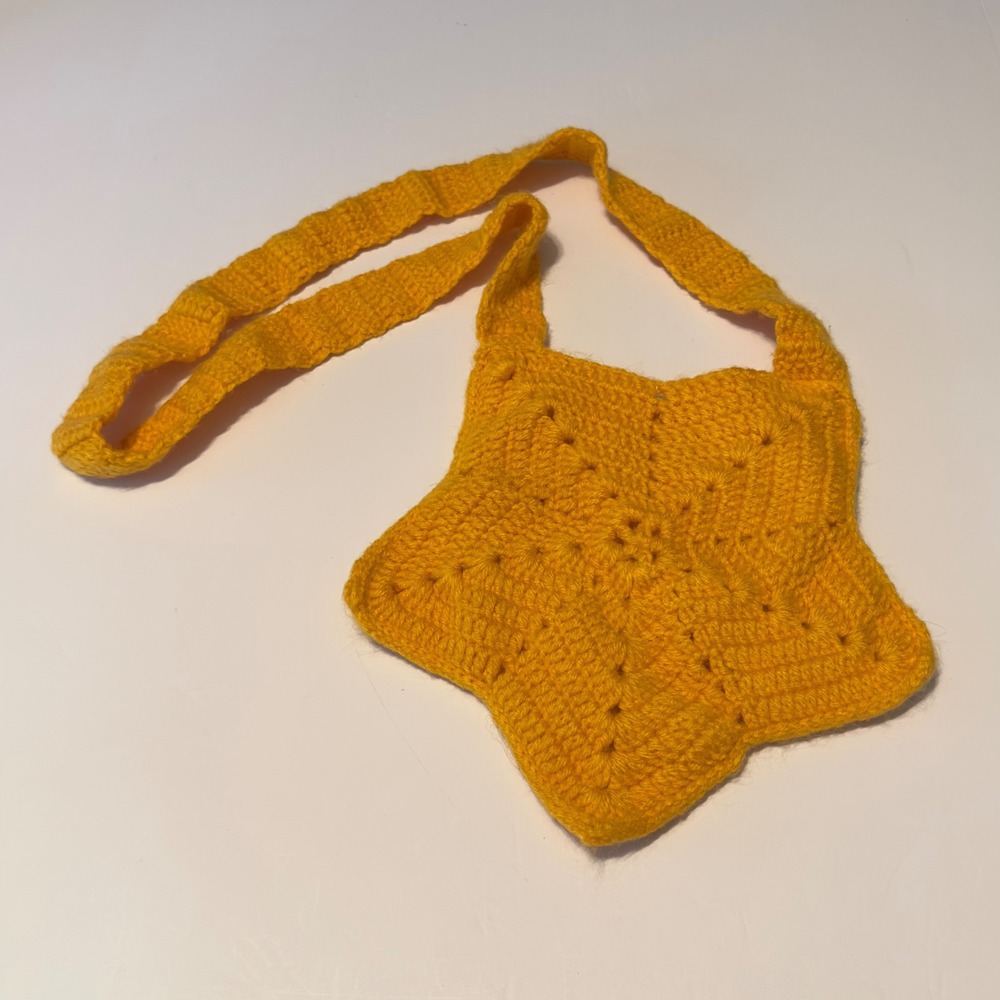Handmade Crochet Star Bag Yellow Crossbody Y2K OS Celestial Boho Festival Pouch